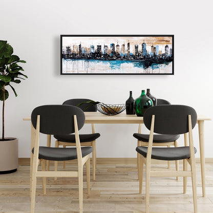 Toile de chambre industrielle bleue – Décor de bâtiments à l'horizon