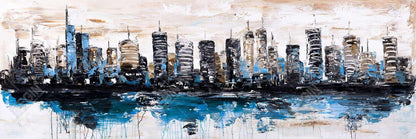 Abstract City on Water - Blue Framed Canvas | Home Decor