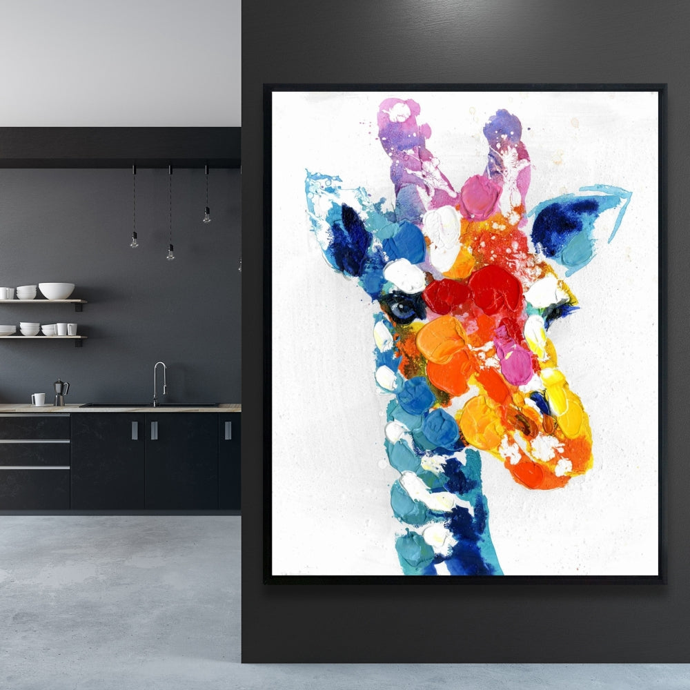 Color Spotted Giraffe Canvas - Bedroom Wildlife Decor - Blue