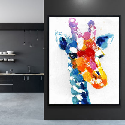 Color Spotted Giraffe Canvas - Bedroom Wildlife Decor - Blue