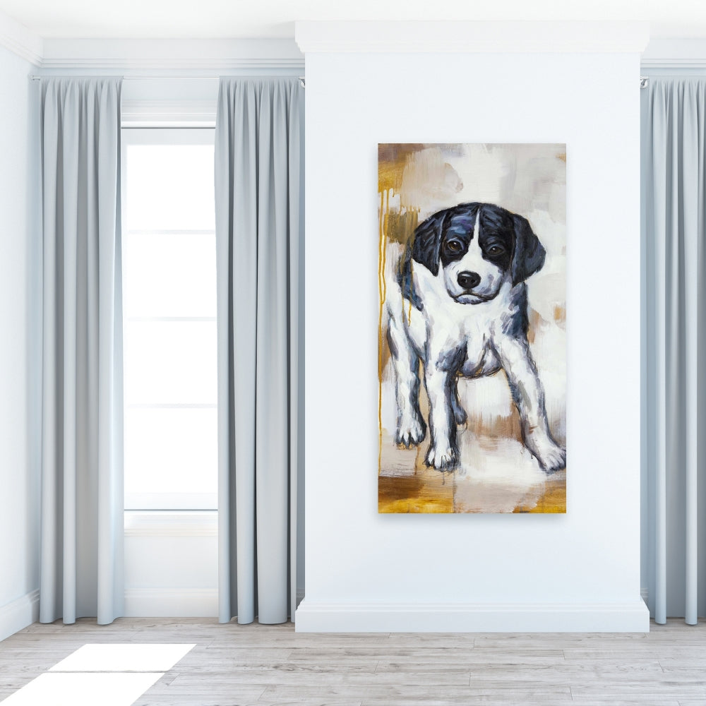 Curious Puppy Dog White Canvas | Bedroom Animal Wall Art
