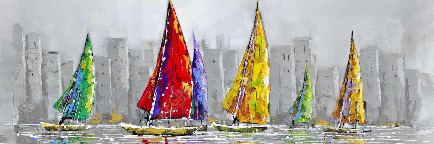 Sailboats in the Wind Canvas - Contemporary Bedroom Wall Art
