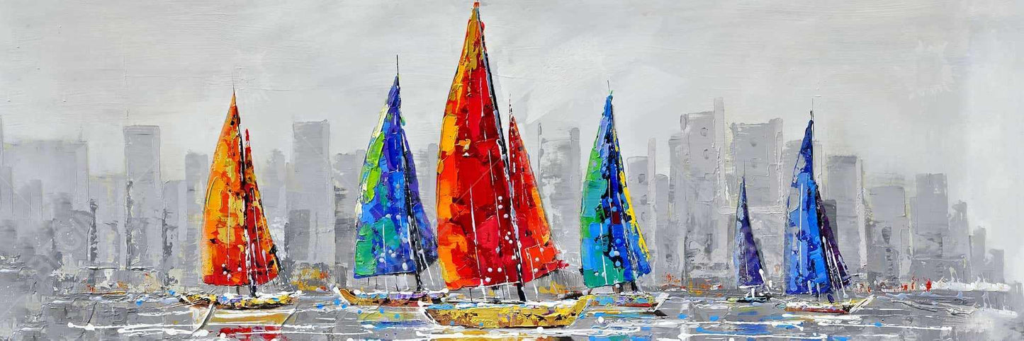 Colorful Boats Canvas | Contemporary Cities Blue Frame Decor