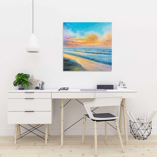 Toile à couper le souffle avec coucher de soleil tropical - Décoration de chambre sur la mer