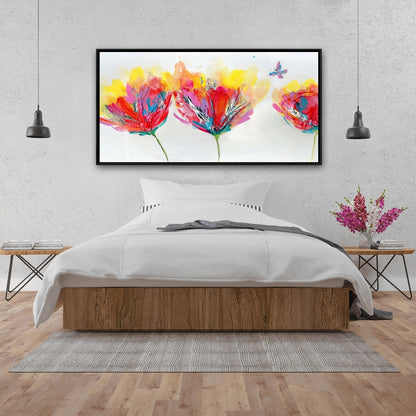 Botanical Blue Framed Canvas - Colorful Flowers & Butterfly Decor