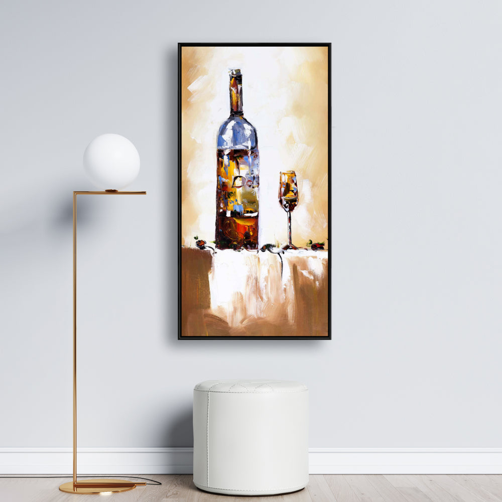 Toile de vin blanc - Décoration murale encadrée marron pour cuisine