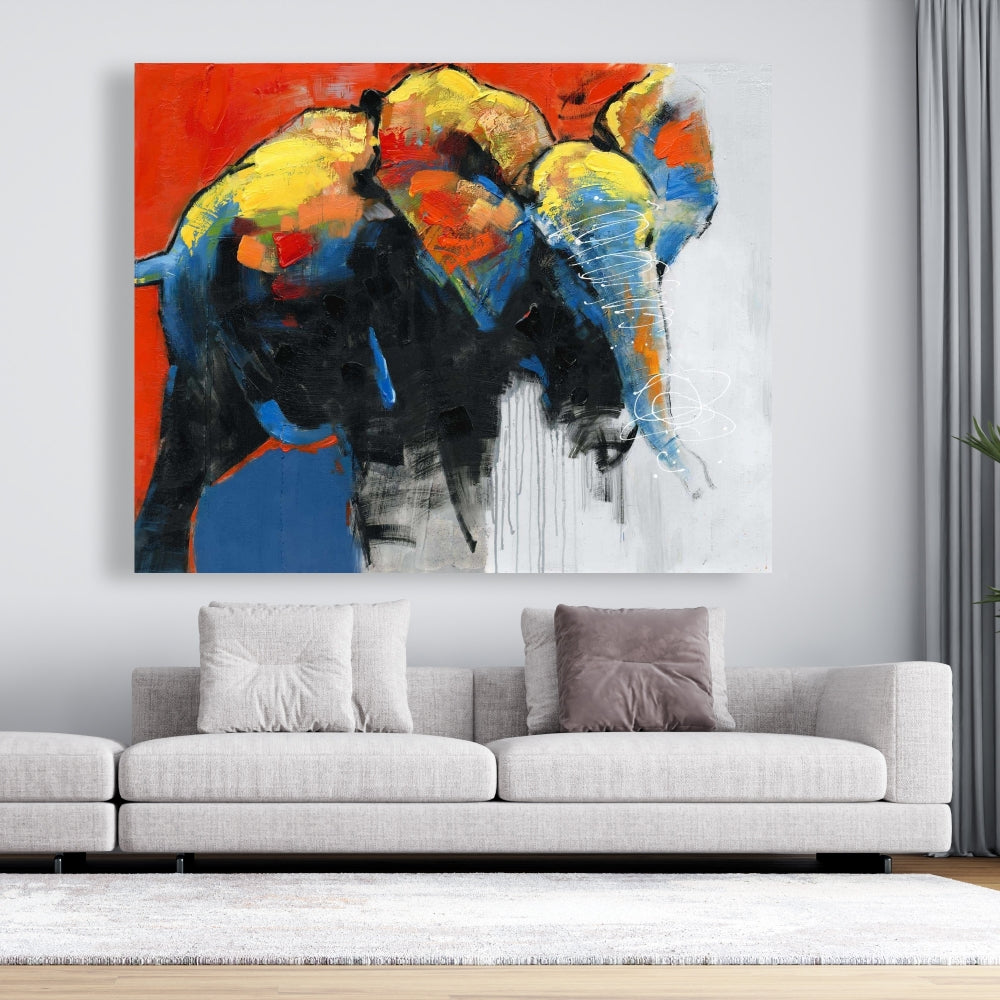 Colorful Abstract Elephant Canvas - Blue Animal Home Decor