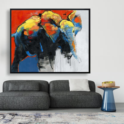 Colorful Abstract Elephant Canvas | Blue Animals Home Decor