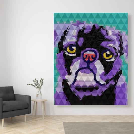 Geometric Pug Purple Canvas | Animal Bedroom Decor Art