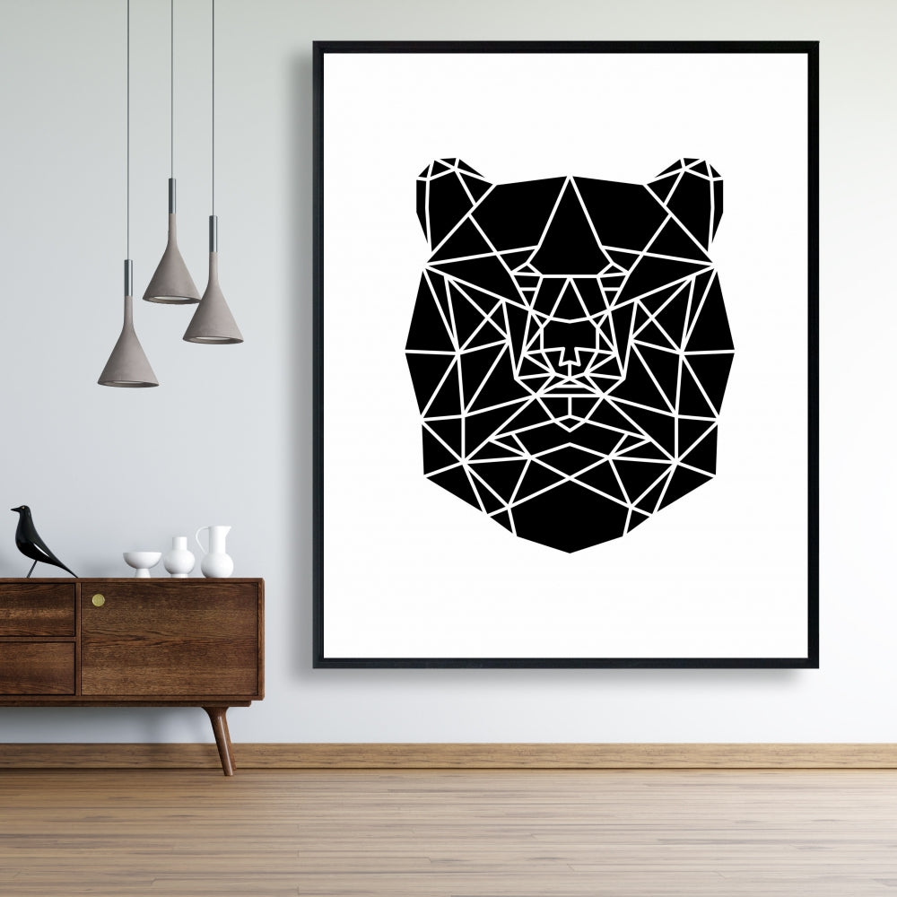 Toile tête d'ours géométrique | Décoration animalière monochrome
