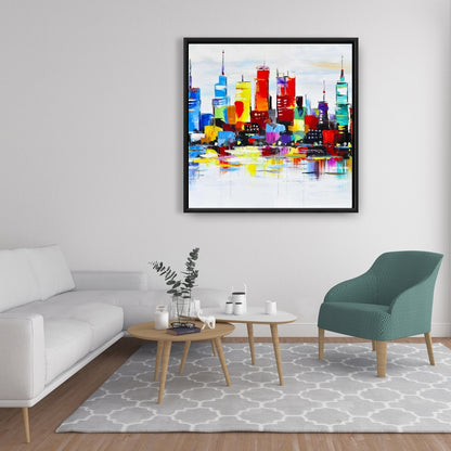 Abstract and Colorful City | Blue Shapes Canvas Wall Art