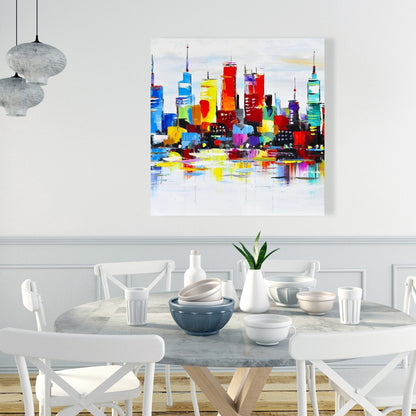 Abstract Colorful City Canvas | Modern Bedroom Home Decor