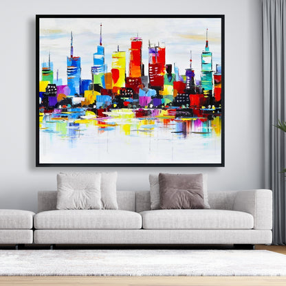 Abstract and Colorful City | Blue Shapes Canvas Wall Art