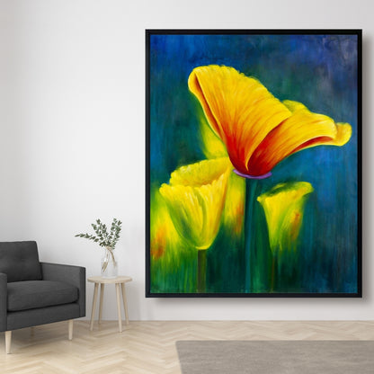 Blue Botanical Canvas | Colorful Flowers Framed Wall Art