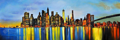 Ville de nuit avec pont | Toile encadrée | Décoration d'intérieur