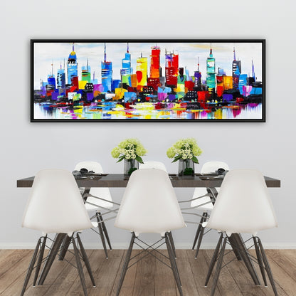 Abstract and Colorful City | Blue Shapes Canvas Wall Art