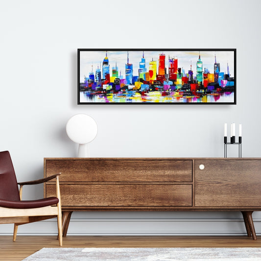 Abstract and Colorful City | Blue Shapes Canvas Wall Art