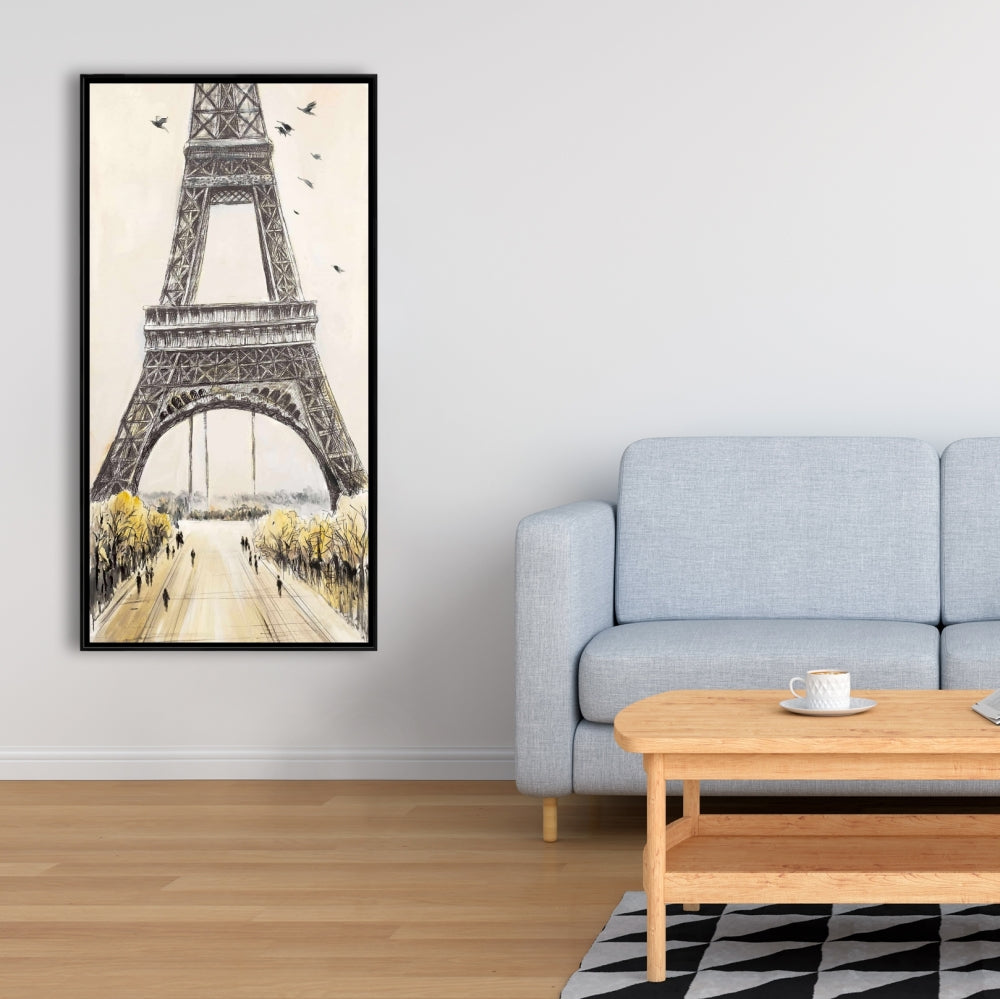 Toile Tour Eiffel avec oiseaux - Décoration murale grise pour chambre à coucher