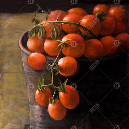Contemporary Kitchen Art | Brown Canvas Bucket of Cherry Tomatoes