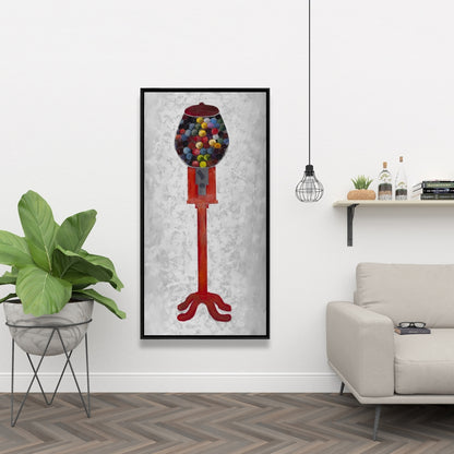 Toile de chambre rétro grise – Décor de distributeur de chewing-gum