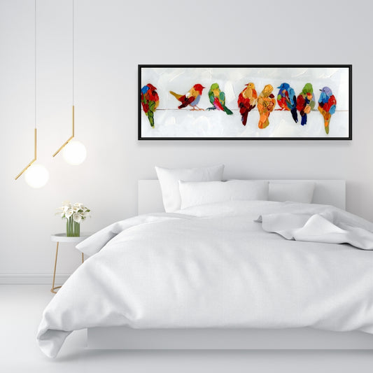Colorful Birds on a Wire | Framed Canvas Home Decor Art