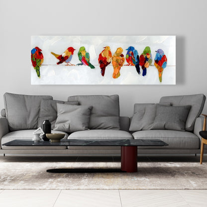 Colorful Birds on Wire Canvas | Bird Bedroom Blue Decor