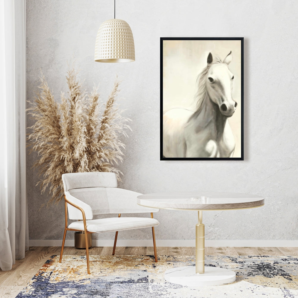 Toile Cheval Blanc Galant | Décoration de chambre rustique avec animaux de la ferme