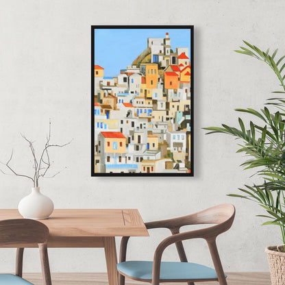 Small Houses in Greece | Blue Cities Framed Canvas Decor