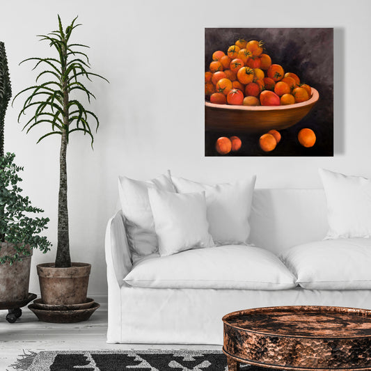 Bowl of Cherry Tomatoes Canvas | Modern Kitchen Wall Art Decor