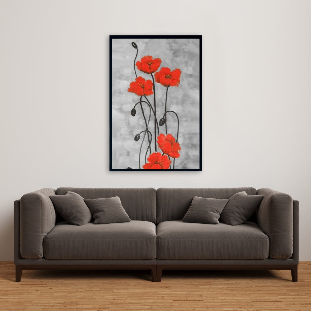 Modern Botanical Bedroom Framed Canvas | Long Stem Flowers Decor