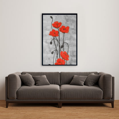 Modern Botanical Bedroom Framed Canvas | Long Stem Flowers Decor