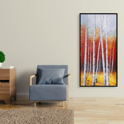 Fall Forest Landscape Canvas | Modern Gray Frame Decor
