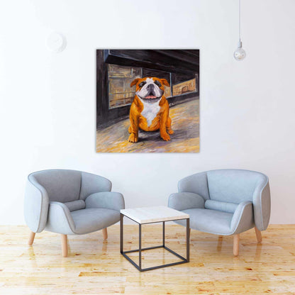 Toile Bouledogue Souriant – Décoration Animalière Marron pour Maison