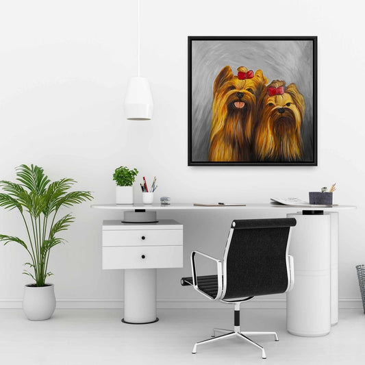 Toile encadrée - Deux chiens avec nœud papillon | Décoration d'intérieur
