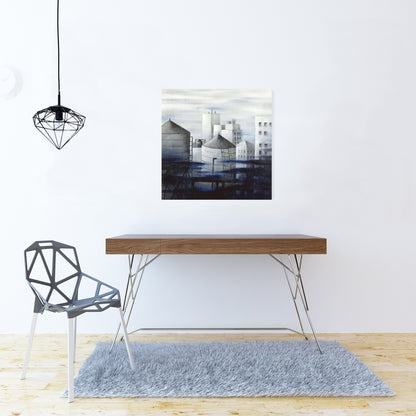 Gray City with Blue Clouds Canvas | Modern Bedroom Wall Art