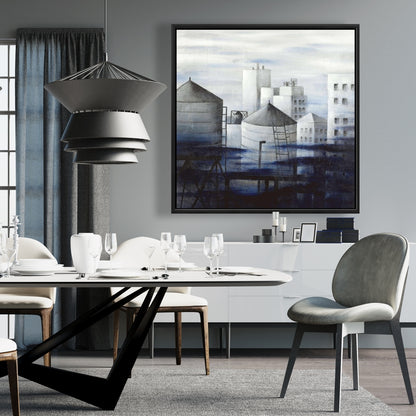 Gray City with Blue Clouds Canvas - Contemporary Home Decor