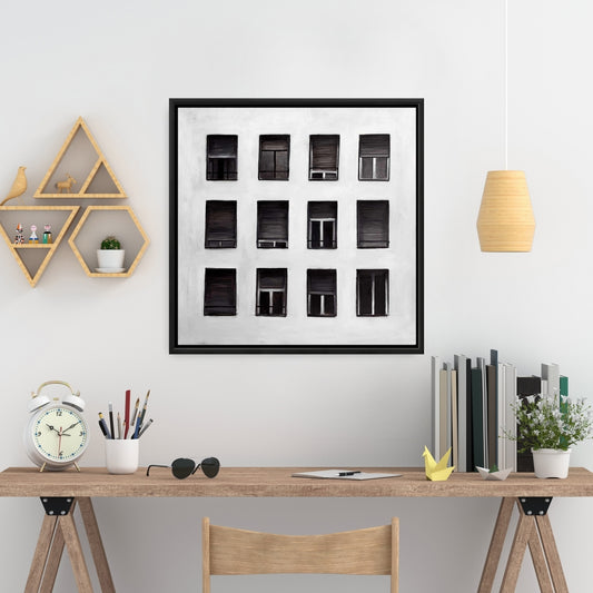 Contemporary Gray Building Windows Canvas | Home Decor Art