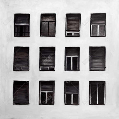 Contemporary Gray Building Windows Canvas | Home Decor Art