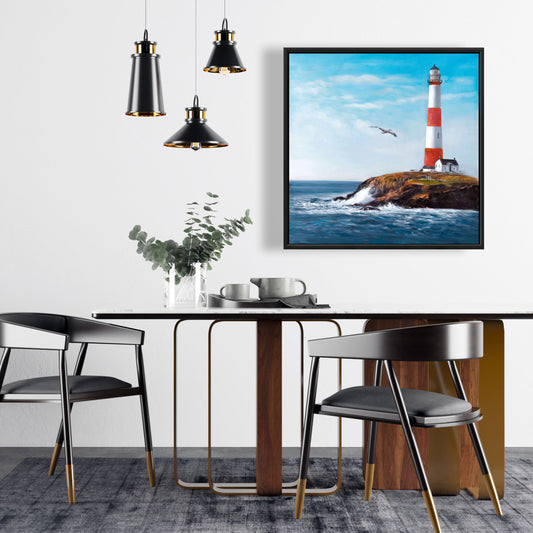 Lighthouse at the Edge of the Sea - Coastal Blue Canvas Art