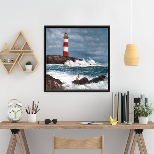 Lighthouse at the Edge of the Sea | Coastal Framed Canvas Decor