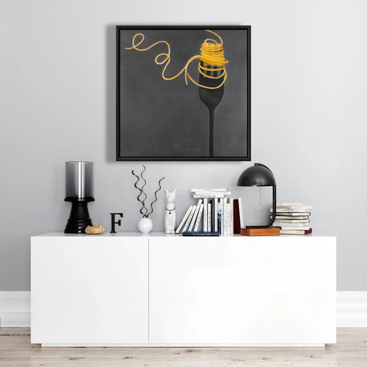 Spaghetti Pasta Fork Canvas | Gray Framed | Home Decor Art