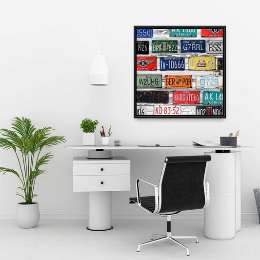 Shapes Industrial Blue Framed Canvas - Number Plates Decor