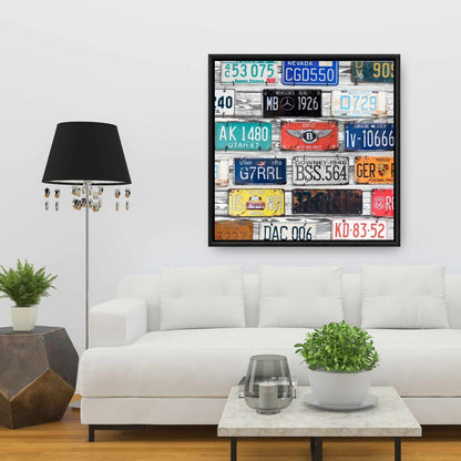 Vintage Plates Registration Canvas | Blue Framed Home Decor