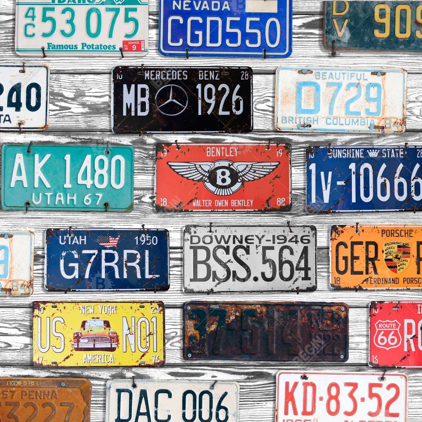 Vintage Plates Registration Blue Canvas - Home Decor Art