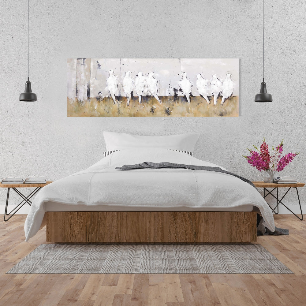 Eight Perched Birds Canvas - Contemporary White Bedroom Decor
