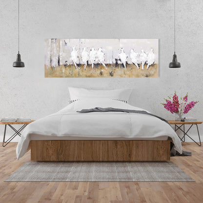 Eight Perched Birds Canvas - Contemporary White Bedroom Decor