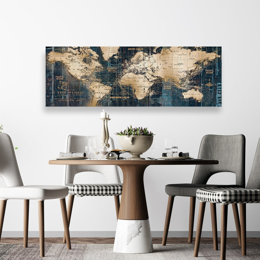 Abstract World Map Canvas - Blue Bedroom Decor Art