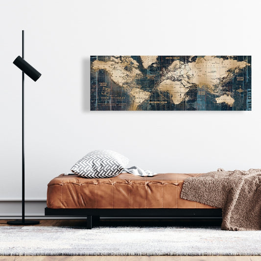 Abstract World Map Canvas - Blue Bedroom Decor Art
