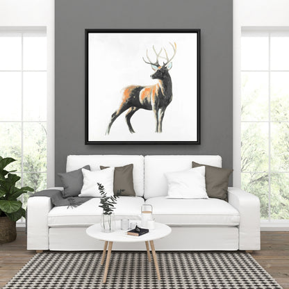Toile encadrée abstraite représentant un cerf | Décoration murale avec animaux bruns