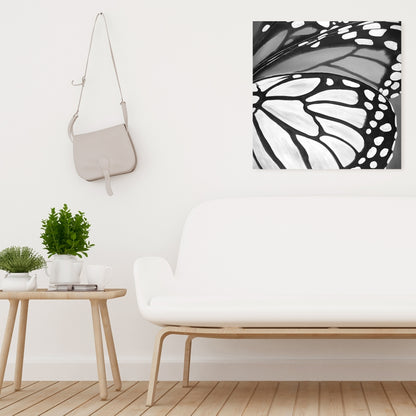Butterfly Wings Closeup Canvas - Monochrome White Wall Art